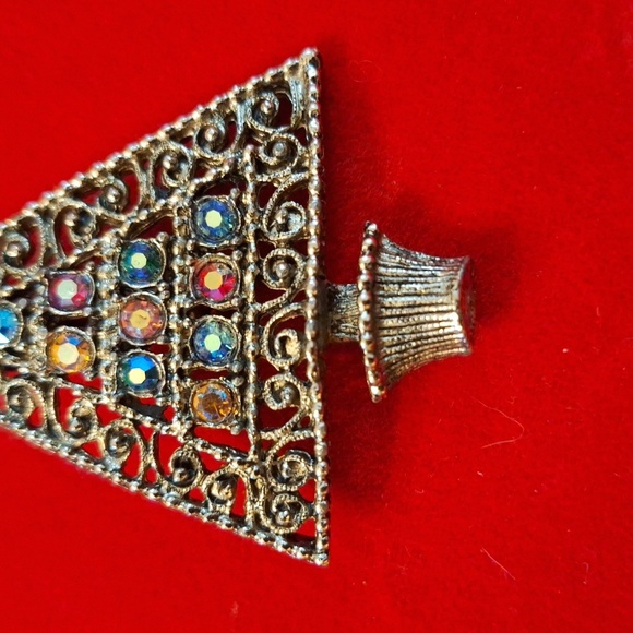 Christmas tree brooch vintage 1970s 10 colorful AB rhinestones - Picture 3 of 4
